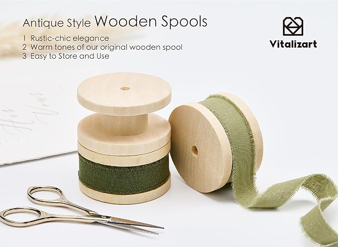 Vitalizart Green Cotton Ribbon Handmade Fringe 5/8" x 21 Yd Pure Natural Cotton Ribbons for Gift Wrapping Wedding Invites Bridal Shower Bouquets Holiday Decor