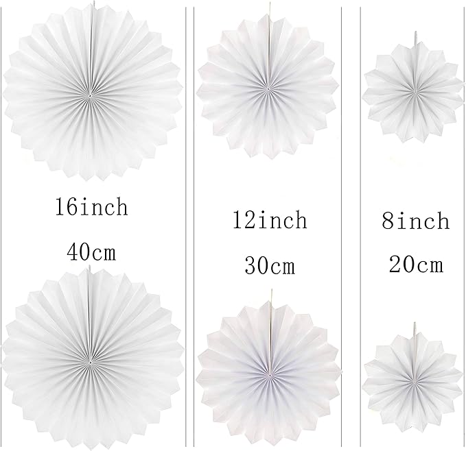 White Party Hanging Paper Fans Decor - Wedding Engagement Anniversary Party Favors Winter Wonderland 1st Birthday Baby Shower Halloween Christmas Party Photo Booth Backdrops Decorations, 12pc