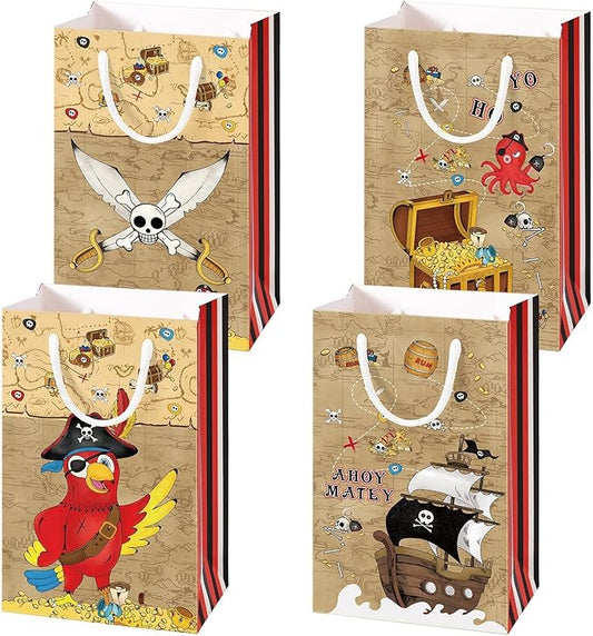 WERNNSAI Pirate Party Goodie Bags - 16 Pcs Pirate Birthday Party Favor Bags Decorations for Kids Boys Pirates Parrot Candy Treat Goody Gift Bag with Handle