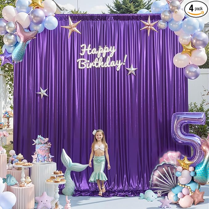 20x12FT Deep Purple Sequin Backdrop Curtain -4 Panels 5x12FT Wrinkle Free Shimmer Back Drop Cloth, Glitter Backdrop Drapes for Photography, Birthday, Wedding, Graduation Background