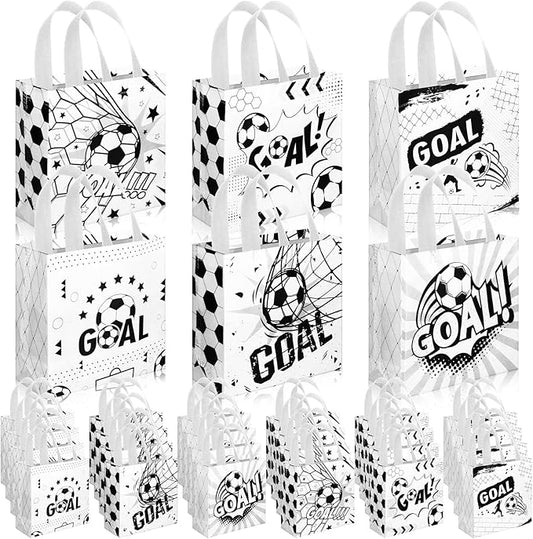 Sweetude 40 Pcs Soccer Gift Party Favor Bags with Handle, Non Woven Goodie Bags Birthday Favor for Birthday Baby Shower Packaging Supplies