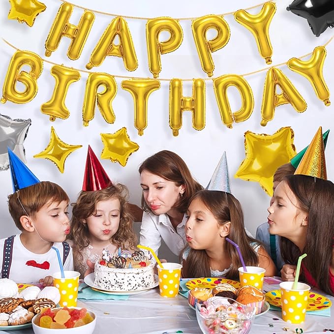 CANREVEL Happy Birthday Banner 13pcs 16 Inch Mylar Foil Letters Sign Balloons Birthday Party Decorations for Kids and Adults - 3D Gold