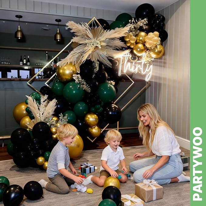 PartyWoo Black Gold and Green Balloons 66pcs 12 Inch Black Gold Green Balloons for Graduation Baby Shower Birthday New Year's Eve Anniversary Bachelorette Retirement Engagement Party Decorations