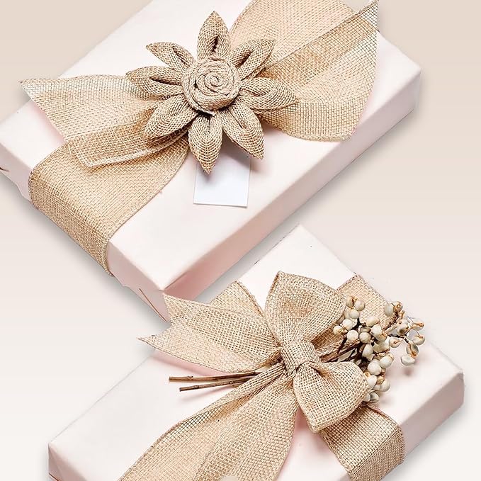 Burlap Ribbon 2 inch X 10 Yard Natural Burlap Woven Ribbon DIY Handmade Edging Production Wreath Holiday Decoration Gift Ribbons for Gift Wrapping Jute Linen Ribbons