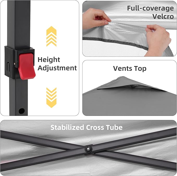 GDY 10x10 Pop up Canopy Tent with Mosquito Netting, Easy up Gazebo for Patio, Camping and Garden, Includes 4 Sandbags, Gray