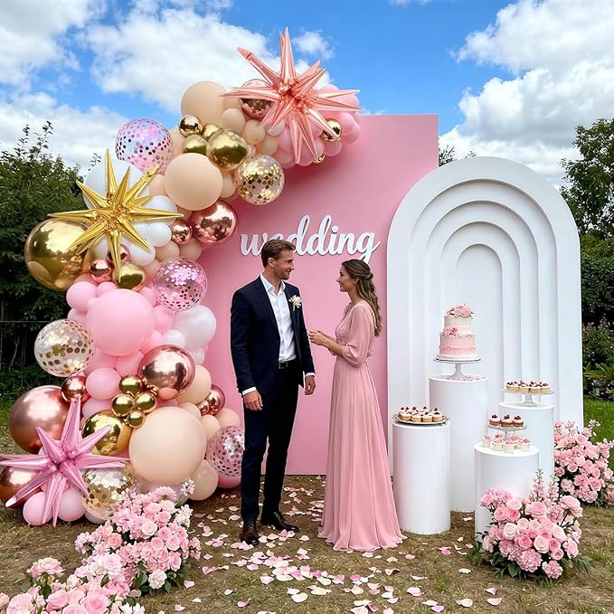 Rose Gold Balloons Arch Garland Kit, Pink and Gold Nude Matte White Confetti Balloons for Princess Girl Birthday Bridal Shower Engagement Celebration Anniversary Wedding Party Decorations