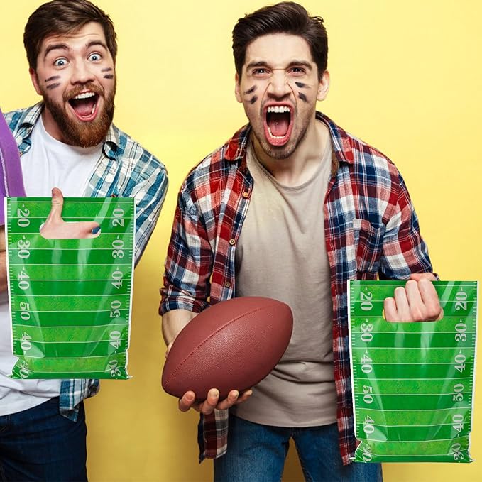 Hxezoc 50 Pieces Football Gift Bags with Handle, Plastic Treat Candy Bag Sport Favor Bags with Gridiron For Kids Birthday Party Decoration Supplies