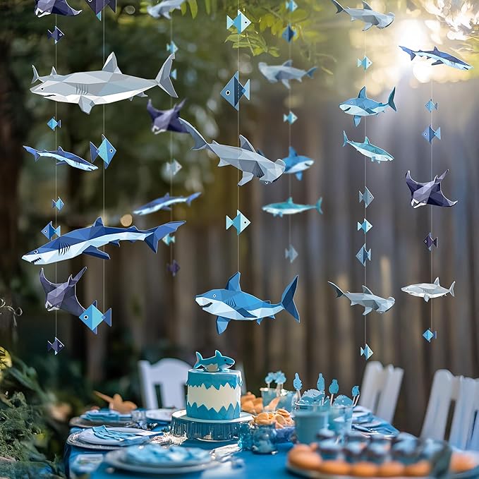 Cheerland Shark Party Decorations Shark Week Decorations Hanging Under the Sea Animals Garland Geometric Ocean Nautical Fish Birthday Decor Summer Fish Streamers Sea Creature Theme Backdrop Pack of 6