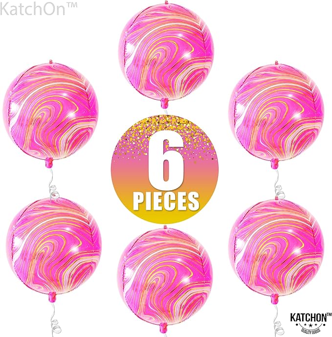 KatchOn, Big 22 Inch Pink Marble Balloons - Pack of 6 | Agate Pink Balloons For Valentines Decorations | Hot Pink and Orange Balloon for Graduation Decoration | Orange and Pink Mylar Balloon