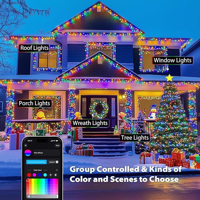 JMEXSUSS Smart Color Changing Christmas Lights, 173ft 500 LED RGB Christmas String Lights with Remote & APP, Waterproof Christmas Tree Lights for Indoor Outdoor Xmas Tree Party House Decoration