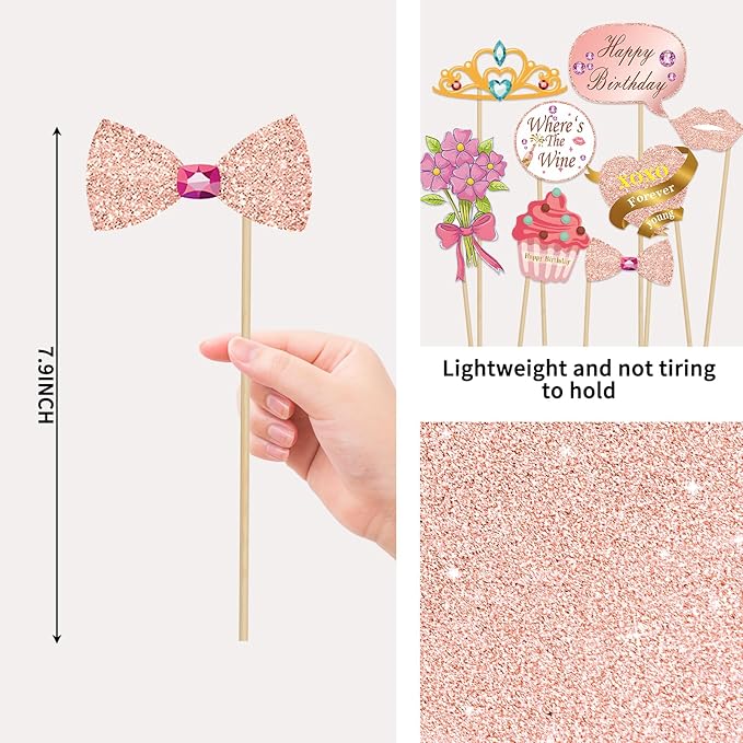 Birthday Decorations, Tumwisk 33PCS 30th Birthday Decorations for Girls, Rose Gold Happy 30th Photo Booth Props Glitter Girl Party Selfie Props(30th)