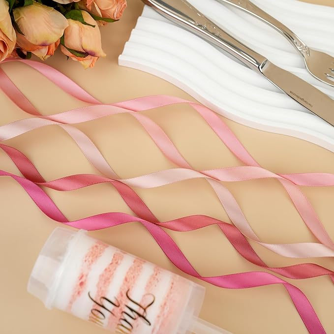 MAYREEL Rose Gold Ribbon 3/8 Inch Thin Dusty Pink Ribbon for Valentine's Day Crafts Wedding Bouquet 5 Rolls 10 Yards Each Total 50 Yards