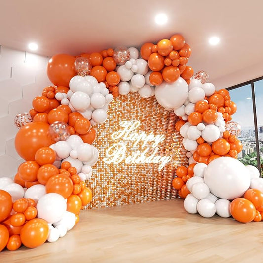 Orange and White Balloon Arch Kit, ADOINBY 140Pcs White and Orange Balloons Confetti Balloon 18 12 10 5 Inch Different Size Balloons for Baby Shower Halloween Birthday Anniversary Party Decoration