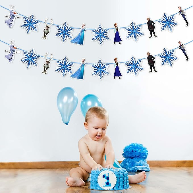Frozn Garland Decoration – ICY Winter Theme Hanging Garland for Birthday Celebration Setup, Wall and Backdrop Display, Party Room Styling, Photo Area Decoration, and Cool Blue Themed Event Décor