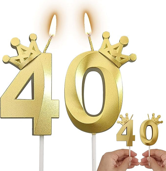 The Number 40 Gold Birthday Candles for Cake is Beautiful Number Candles for 40th Birthday Decorations for Man and Women (Gold-40, Crown)