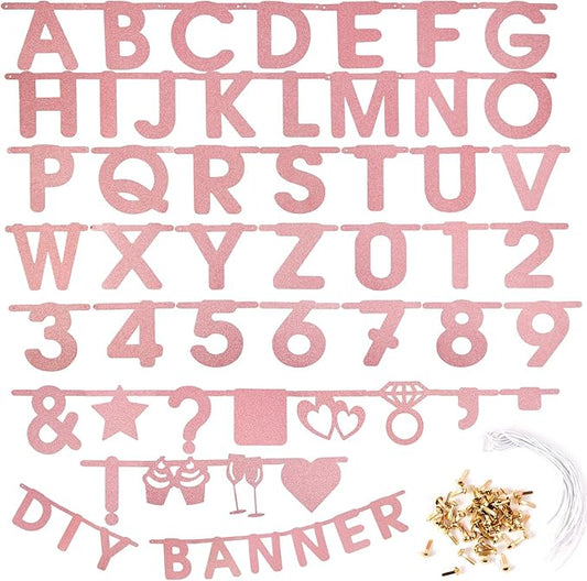 SUNBEAUTY 127 Pcs Rosegold Glittery DIY Make Your Own Banner Customizable Letters Symbols Banner for Birthday Wedding Baby Shower Graduation Retirement Xmas Party Decoration