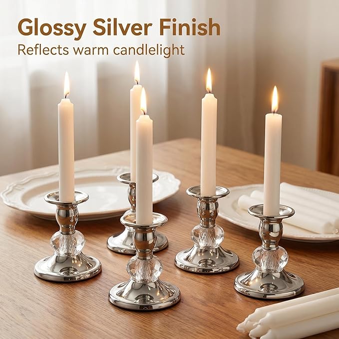 Candlestick Holders Taper Candle Holders, Candle Stick Candle Holder for Table Centerpiece, Wedding Reception, Festive Christmas Mantel Decoration or Home Decor(Silver, 2 Sets(4 Pcs))