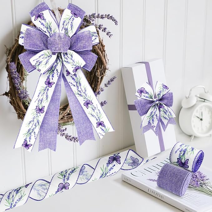 2 Rolls Lavender Wired Edge Ribbon - 2.5 Inch, 5 Yards Each, Spring Summer Lavender Grosgrain with Wired Edge for Wedding Decor, Gift Wrapping & DIY Crafts, Mother's Day Gift
