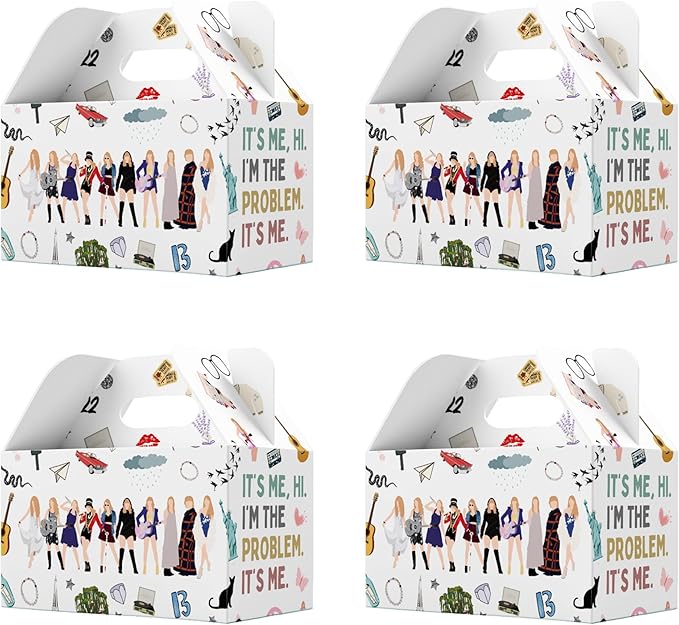 Echoglimmer 24 PCS Taylor Party Favors Boxes Goodie Bags | Popular Music Goodies Boxes with Handles | Birthday Party Favors | Music Singer Taylor Themed Favors