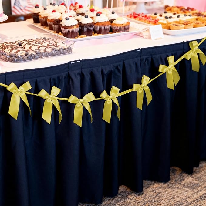 2pcs Gold Bow Garland Banner - 8.3 Feet Coquette Ribbon Bow Party Decorations for Baby Shower Girls, Birthday Party, Bridal Shower Decor (Gold)