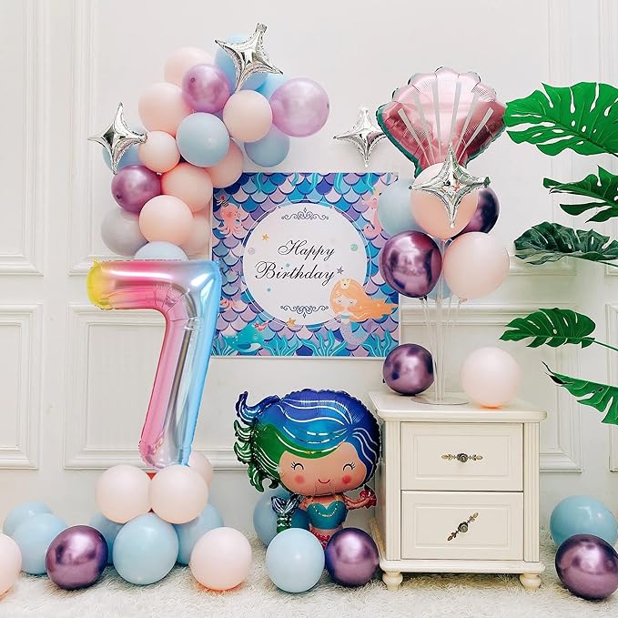 40 Inch Number Balloons 0-9 Rainbow Gradient Large Number 7 Balloons, Digital Balloons for Birthday Party Celebration Decorations, Helium Foil Number Balloons for Wedding Anniversary