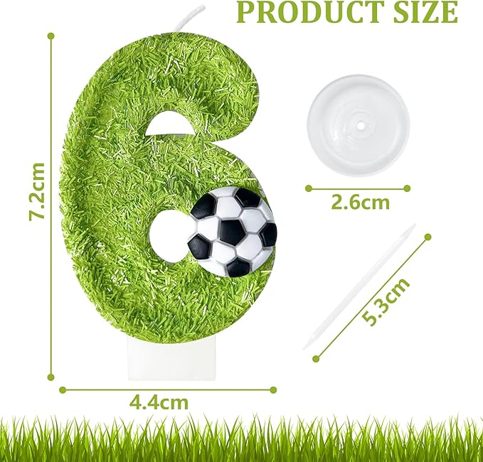 6th Birthday Candles，Soccer Birthday Decorations，Suitable for Girl and boy Cake Toppers, Wedding Cakes, Anniversaries, Party Celebrations, Birthday Decorations