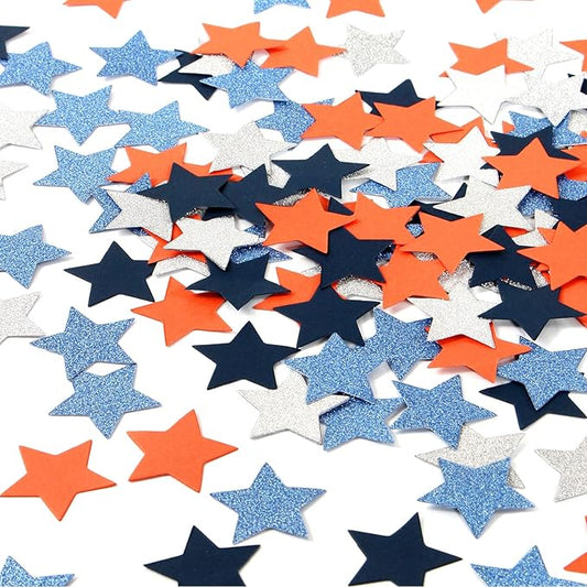 Blue-Silver Orange Space Party-Decorations Star-Confetti, 300pcs Graduation 2025 Glitter Paper Table Confetti Birthday Boy Baby Shower Decorations Lasting Surprise