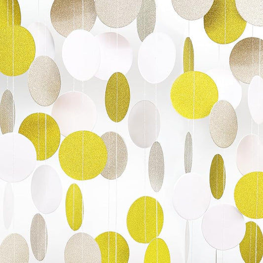 White Champagne-Gold Decorations for Party - 52Ft Paper Garland Streamer Birthday Decoration Banner Bridal Baby Shower Wedding Anniversary Bachelorette Engagement Graduation Hanging Decor Hongtongtong