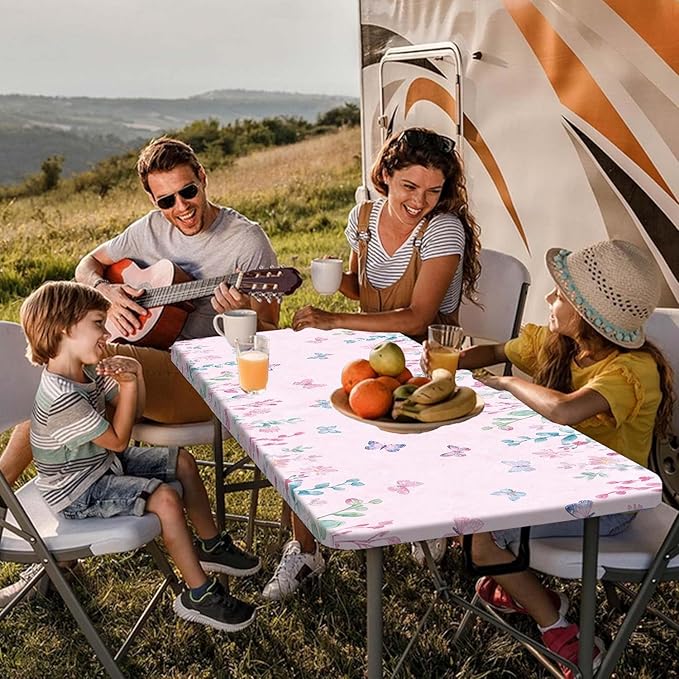 Butterfly Picnic Table Cover with Bench Covers, Camping Essentials, Flower Leaf Plant Waterproof Windproof Table Cover, Fitted Tablecloth Cover with Elastic Edge, for Indoor & Outdoor 3 PCS 30x72 Inch