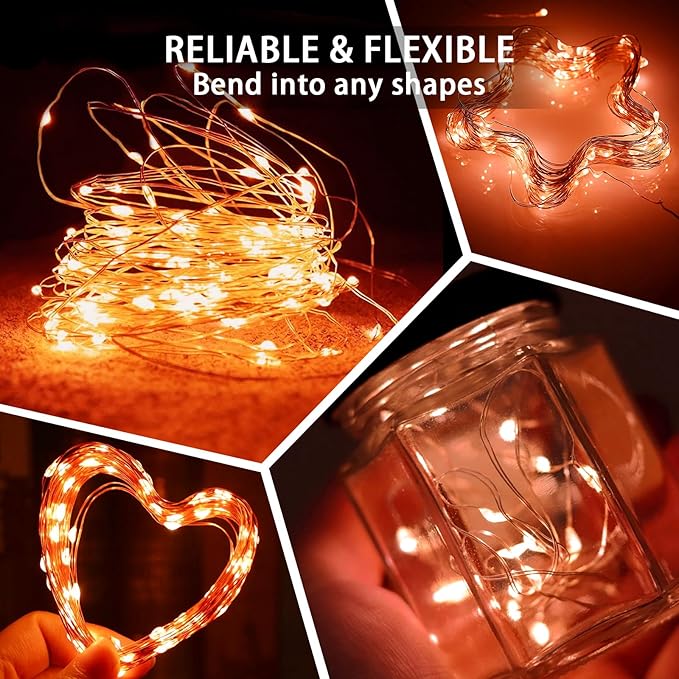 24 Pack Orange Fairy Lights 7Ft 20 LED Twinkle String Lights 3 Modes Battery Operated Waterproof Firefly Starry for Mason Jar Party Wedding Christmas Valentines Day Table Centerpieces