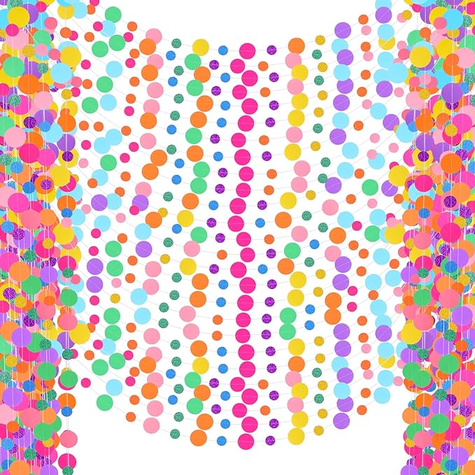 Outus 40 Pieces Colorful Circle Garland Banner Hanging Paper Dot Decorations for Classroom, Birthday Party, Baby Shower, Wedding Backdrop & Photo Booth Graduation Decor (Rainbow)