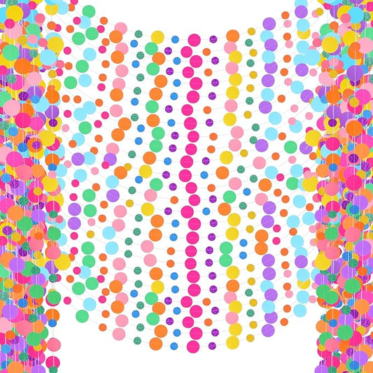 Outus 40 Pieces Colorful Circle Garland Banner Hanging Paper Dot Decorations for Classroom, Birthday Party, Baby Shower, Wedding Backdrop & Photo Booth Graduation Decor (Rainbow)