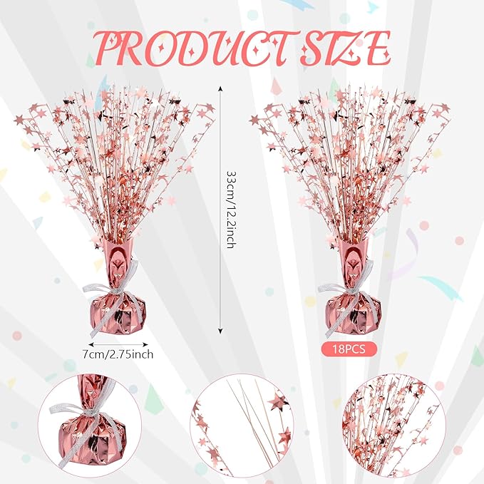 Crowye 18 Pcs Foil Spray Centerpiece Table Decoration Party Star Burst Metallic Graduation Table Centerpieces for Spring Party Birthday Season Wedding Holiday(Rose Gold)