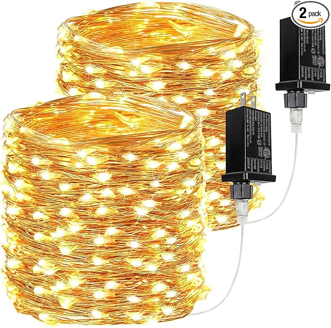 2Pack Each 66Ft 200 LED Fairy Lights Plug in, Waterproof String Lights Outdoor & Indoor, LED String Lights 8 Modes with Timer, Twinkle Light for Girl's Room Garden Christmas Decorations (Warm White)
