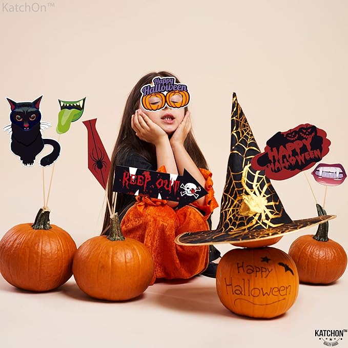 KatchOn, Scary Halloween Photo Booth Props - Large, Pack 39 | Halloween Photo Props for Photoshoot | Hat Halloween Selfie Props for Halloween Party Decorations | Hocus Pocus Halloween Picture Props