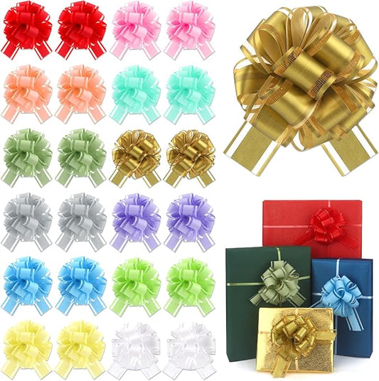 24 Pcs Gift Bow Pull Bows for Gift Warpping Christmas Warp Ribbon Bow Party Birthday Wedding Solid Bows for Bikes Anniversary Boxes Flower Decorations Valentine's Day (Mixed Colors-E)
