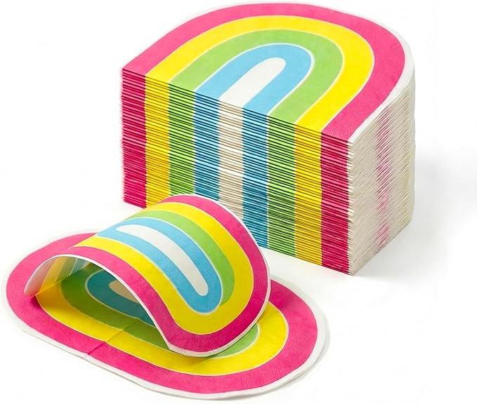 Rainbow Paper Napkins 42 Pcs - Disposable Cocktail Napkins for Party, Birthday & Wedding - Absorbent Beverage & Dinner Napkins Disposable for Everyday Use, Bar Supplies