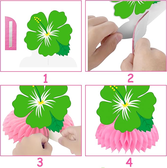 11Pcs Hibiscus Flowers Honeycomb Centerpieces Hawaii Tropical Party Centerpieces for Table Hawaiian Flower Theme Birthday Party Decorations for Hawaii Luau Aloha Party Supplies
