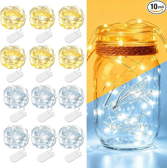 12 Pack Fairy Lights Battery Operated - 7ft 20 LED Twinkle Lights Copper Wire Mini String Lights Firefly Lights for Mason Jars DIY Crafts Christmas Wedding Party Decor, Warm White & Cool White