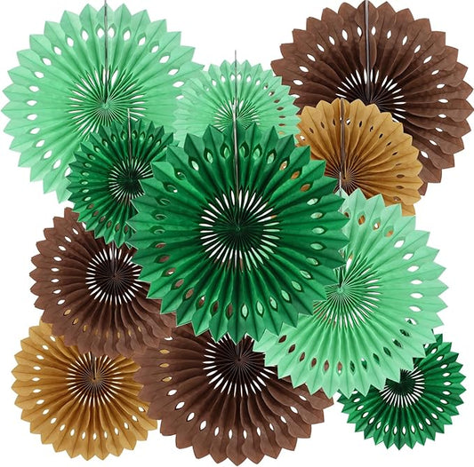 BEISHIDA Green Brown Tissue Hanging Honeycomb Round Paper Fans Decoration Set for Football Birthday Baby Shower Bachelorette Wedding Photo Booth Backdrops Anniversary Paper Party Supplies(11 Packs)
