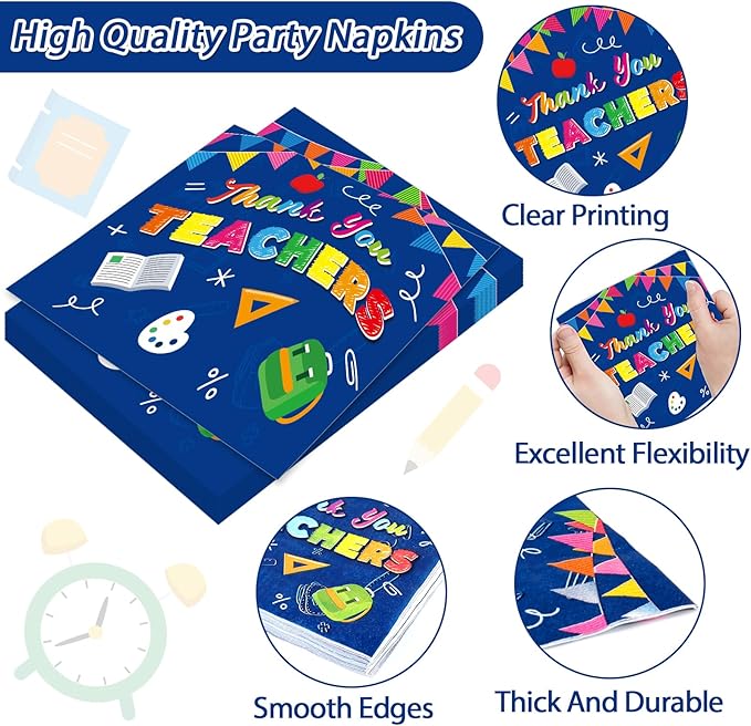 Qyeahkj 100 Pcs Thank You Teachers Decoration for We Appreciation You Paper Plate Napkin Set Graduation Be Thankful to Teacher Table Supplies Thank You Plates Teachers Day Tableware Decor Serves 25