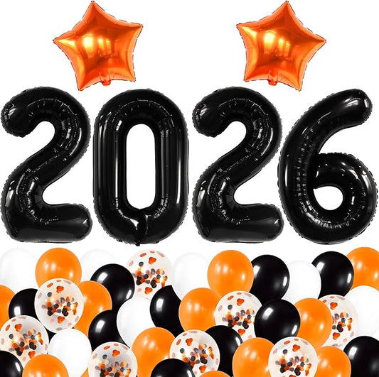 Graduation Decorations 2026 | Black 2026 Balloons Set, Giant 40 Inch - Pack of 34 | Orange and Black Graduation Balloons 2026 | Grad Decorations 2026 Kit, Graduation Decorations Class of 2026, KatchOn
