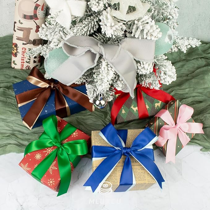 Satin Ribbon 1 Inch x 48Yds Assorted Colorful Wide Bulk Ribbon Pack, Double Faced Satin Ribbon Set, Thick Silk Fabric Ribbons for Crafts, Flower Bouquet, Christmas Gift Wrapping, Hair Bows