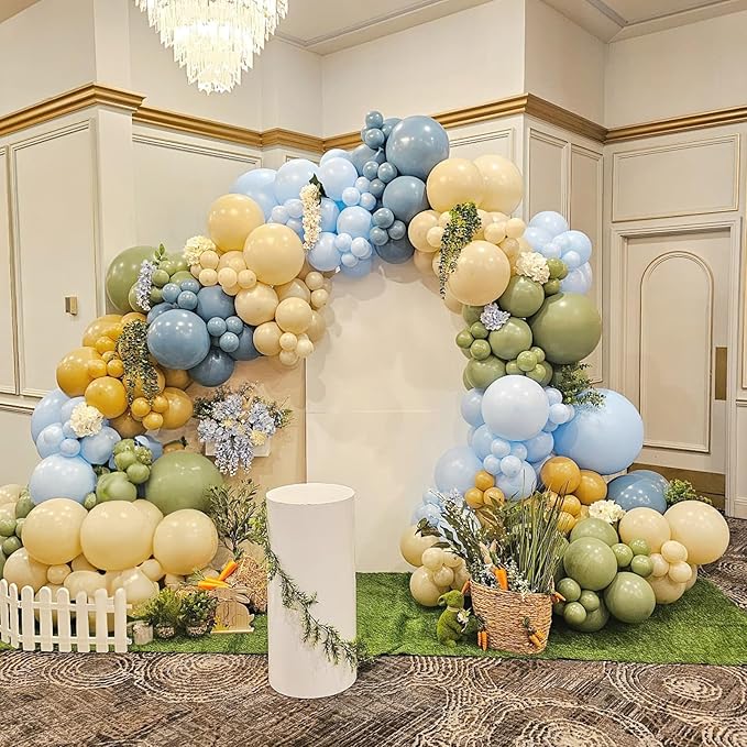 Jobkoo Sage Green Dusty Blue Balloons, 12 Inch Retro Slate Light Blue Olive Green White Sand Beige Nude Eucalyptus Latex Balloon for Boho Rabbit Birthday Wedding Toy Baby Shower Woodland Party Decor