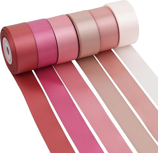 MAYREEL 1 Inch Rose Gold Satin Ribbon Dusty Pink Ribbon Mother's Day Crafts Wedding Bouquet 6 Rolls 10 Yards Each Color Total 60 Yards