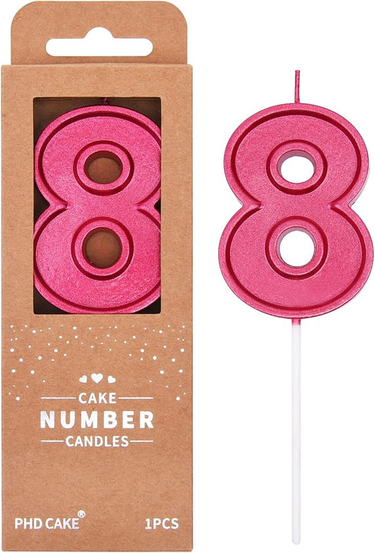 PHD CAKE 2.76 Inch Luxe Red 8 Number Birthday Candles, Red Number Candles, Cake Number Candles, Party Celebration