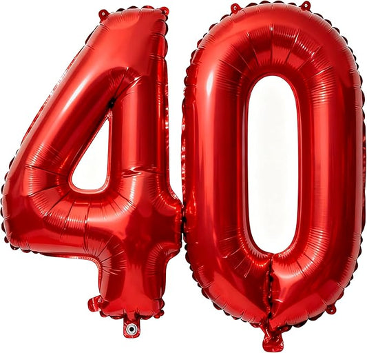 Red Number 40 Balloons 40 Inch Giant Number Red 40 Foil Mylar Balloons for 40th Birthday Anniversary Events Party Decorations