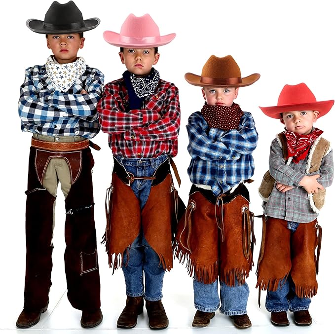 4 Pack Kids Cowboy Hat Felt Western Cowboy Hat Wide Brim Cowgirl Hat for Boys Girls Cosplay Party Costume Accessory