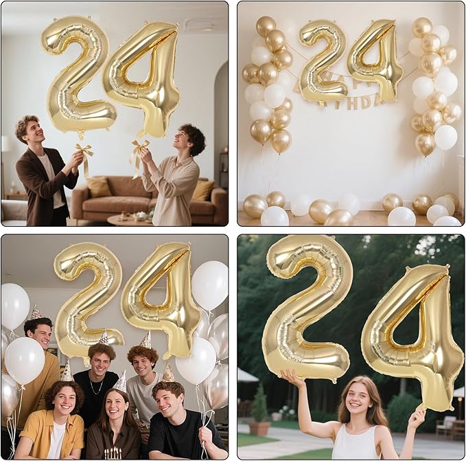 Champagne Gold Large Number 24 Balloon, 40 Inch Light Gold Foil Helium Number Balloons, Giant Mylar Number 24 Balloons for 24 Years Old Birthday Party Anniversary Decorations (Champagne Gold 24)