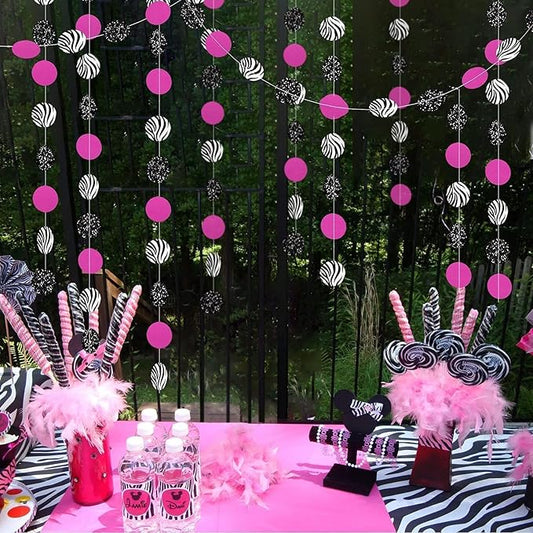 Cheerland Zebra Party Decoration Zebra Print Circle Garland Hot Pink Black Birthday Decor for Bridal Weddings Baby Shower Engagements Summer Animal Print Jungle Party Supplies 4pcs